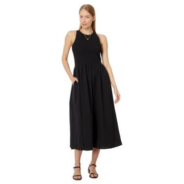 Imagem de Madewell Vestido midi feminino sem mangas com listras, Preto verdadeiro, PP