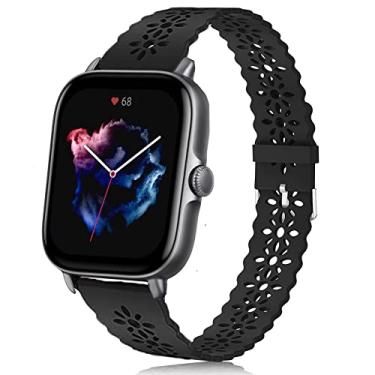 Imagem de Compatível com pulseira Amazfit GTS 3, pulseiras de substituição de renda de silicone Lamshaw compatíveis com smartwatch Bip U Pro/Bip U/GTS/GTS 2/GTS 2 Mini/Bip/Bip S Lite/Bip S (preto)