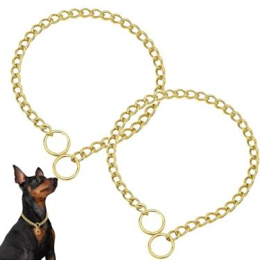 Imagem de Corrente de estrangulamento de ouro para cães, 2 unidades de coleira de gargantilha de treinamento resistente para cães, coleira de metal slip P Link Martingale para cães PPP XS pequeno, médio e