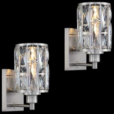 Imagem de Leading Lighting Pacote Com 2 Arandelas De Cristal 1 Luminária, Acabamento Em Níquel Escovado, Luminária Moderna E Concisa, Cúpula Poliédrica Opala Para Banheiro, Corredor, Lavabo, Sala Estar