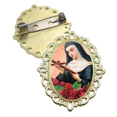 Imagem de Broche Dourado Santa Rita Terno Noivo lapela Qualidade Resinado Alto P