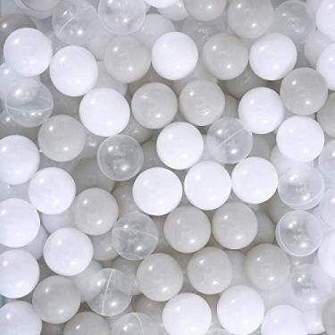 Imagem de Dekeyoo Pacote Com 100 Bolas De Plástico Para Piscina Bolinhas, Sem Bpa E À Prova Esmagamento, Piscina, Barraca, Casa Brinquedo, Festa Infantil, Macaron Ocean 2,15" Branco Transparente Cinza Quente
