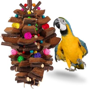 Imagem de Brinquedo de pássaro Kyouki para papagaios, calopsitas, periquitos, conures, araras, pombinhos, amazonas e outros pássaros pequenos/médios/grandes – Brinquedo de enriquecimento de casca de coco