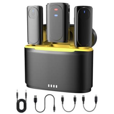Imagem de CYLS Sistema De Microfone Lapela Sem Fio Com Estojo Carregamento, Mini, Dupla Redução Ruído, Duração 48 Horas, Compatível Câmera, Para Iphone, Android, Entrevista, Podcast, Vlogging, Transmissão, Gr