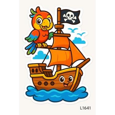 Imagem de Adesivo Infantil Barco Pirata com Papagaio