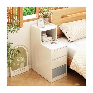 Imagem de Mesa De Cabeceira Estreita De 34" De Altura Para Espaços Pequenos Mesa De Cabeceira De Madeira Maciça Com 3 Gavetas Para Quarto, Sala De Estar, Dormitório(White,9.8x13x34in)