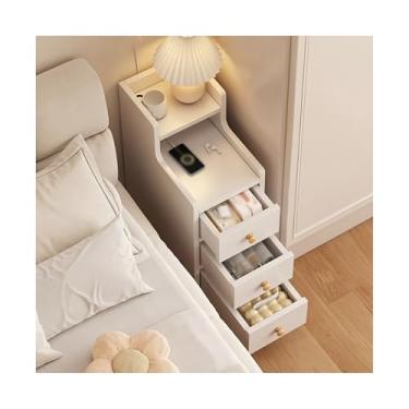 Imagem de Mesa De Cabeceira Estreita De Madeira Maciça Com 3 Gavetas, Mesa De Cabeceira Fina Para Sofá, Dormitório E Espaços Pequenos(White,11.8x11.8x27in)