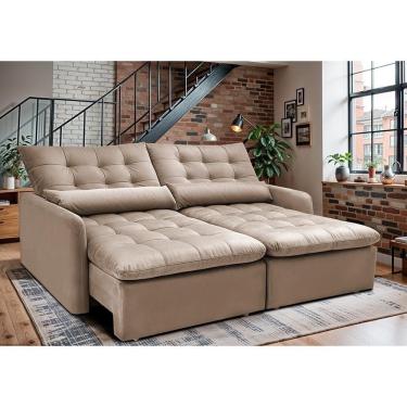 Imagem de Sofá Sem Caixa Retrátil 1,80m Softgel Celeste Velusoft Bege Cama Inbox