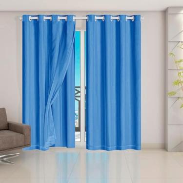 Imagem de Cortina Veda Luz Blackout Blecaute PVC Com Tecido Voil Para Janela E Porta(Azul,280x180)