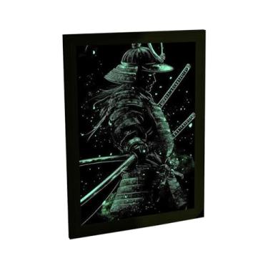 Imagem de Quadro Decorativo Samurai Ilustração Luz Verde Neon Decoração Poster Quarto Sala
