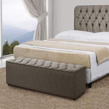 Imagem de Recamier  Calçadeira Puff Baú Estofada Capitone Casal Tecido Suede Beg
