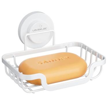 Imagem de LEVERLOC Saboneteira, suporte de barra de sabão para ventosa de chuveiro montado na parede, suporte de esponja à prova d'água removível sem perfuração de aço inoxidável para banheiro, banheira, pia de