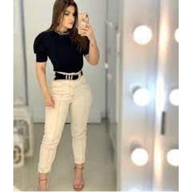 Imagem de blusa feminina canelada gola alta manga curta bufante - filo modas, Pr