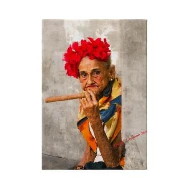Imagem de Cubano Lady Pintura a Óleo Réplica, Canvas Print, Humorous Smoker Port