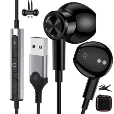 Imagem de Fones de ouvido USB para PC, fones de ouvido com microfone para computador, fone de ouvido USB-A com fio de 2,5 m para laptop com controle de volume, fones de ouvido estéreo magnéticos para Dell/HP