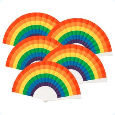 Imagem de Kit 5 Leque LGBT Arco Íris Grande Mão Festa Carnaval Parada - Hxt
