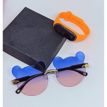 Imagem de Kit Relógio Digital Led touch Meninas Pulseira Silicone + Óculos de Sol Infantil Orelha de Urso Proteção UV400 Crianças