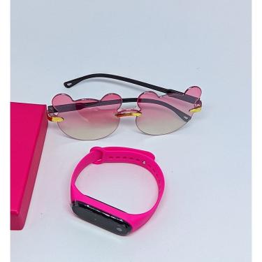 Imagem de Kit Relógio Digital Led touch Meninas Pulseira Silicone + Óculos de Sol Infantil Orelha de Urso Proteção UV400 Crianças