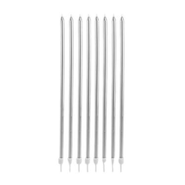 Imagem de Vela Palito Metalizada Gigante Luxo C/ 8 Unid. Silver Festas - Silverf