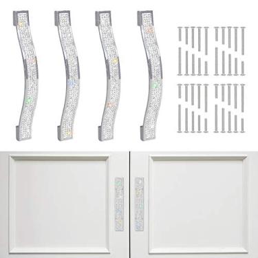 Imagem de Puxador de gaveta SAVORI cristal brilhante armário armário armário porta móveis maçanetas modernas quadradas puxadores para casa cozinha banheiro pacote com 4 (14 cm – pacote com 4)