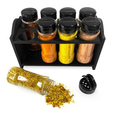 Imagem de Porta Tempero Condimentos MDF kit 8 Potes 130ml com Tampa Dosadora Dup