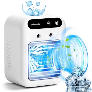 Imagem de Ar-condicionado portátil pequeno, ar-condicionado portátil, mini ar condicionado, refrigerador de ar 3 em 1 com configuração de neblina dupla e velocidade de vento potente