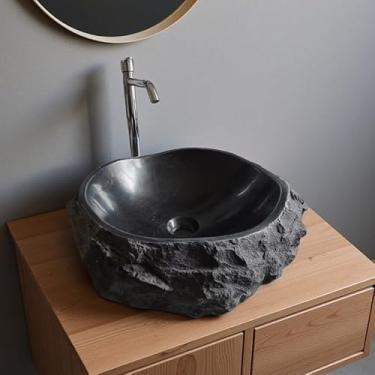 Imagem de Pia de pedra de mármore preta aproximadamente exterior com tamanho 430 mm x 130 mm