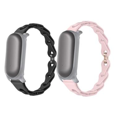 Imagem de Lamshaw Compatível com pulseiras Plaud NotePin, tiras de substituição de silicone elástico vazadas compatíveis com gravador de voz Plaud NotePin (pacote com 2 - preto + rosa)