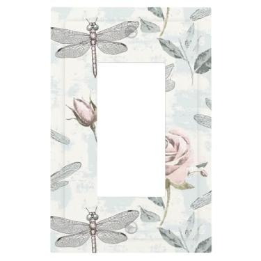 Imagem de 1 Gang Single GFCI Outlet Covers Decorador/Rocker Light Switch Placa de Parede Libélulas Roses Dispositivo Elétrico Face Plug Plate Cover para Receptáculo Dimmer Tomada USB