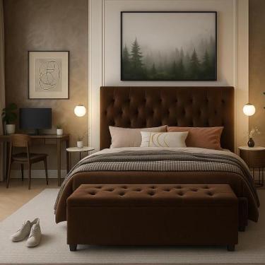 Imagem de Cabeceira Cama Queen Italia Estofado com Pés e Recamier com Baú - Case