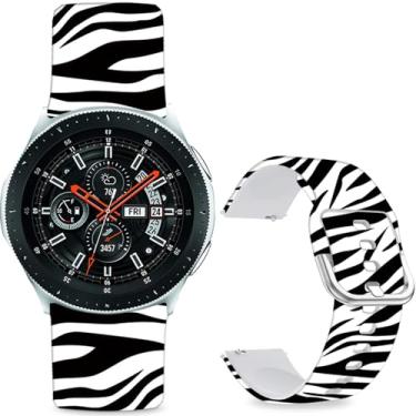 Imagem de Sjiangqiao Pulseiras estampadas com padrão compatíveis com Samsung Galaxy Watch de 46 mm/Watch 3 de 45 mm/Gear S3 Frontier/Classic/Pebble Time/V de 22 mm para homens e mulheres (listras de zebra preta