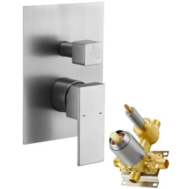 Imagem de Válvula misturadora de equilíbrio de pressão de chuveiro de montagem na parede, kit de acabamento de válvulas de latão sólido de 2 funções, válvula de substituição de torneira de chuveiro com alça