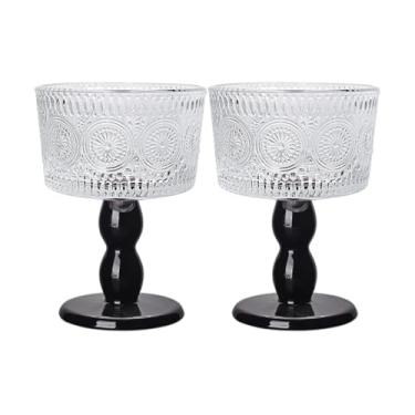 Imagem de Boxonly Taça de vidro Black Sunburst - Vidro feito à mão sem chumbo de 200 ml com padrão floral retrô, design de haste preta, ótimo para casamentos, vinho e reuniões festivas