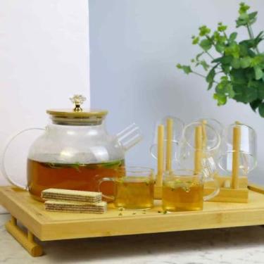 Imagem de Chaleira 1L Herbal e Suporte Com 6 Xícaras 100ml de Chá Em Vidro Borossilicato (Pode ir no Fogo)