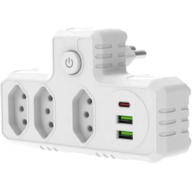 Imagem de Extensão Elétrica com 3 Tomadas, 2 Portas USB e 1 Tipo-C – Régua de Energia, Adaptador de Tomada para Carregador Celular, Notebook, Eletrodomésticos, Mesa Escritório, Casa e Viagem