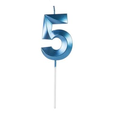 Imagem de Vela de Aniversario Design Azul Perolizada (Numero 5)
