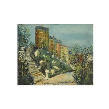 Imagem de Marice Utrilo pinturas famosas arte de parede - decoração de parede - pintura de parede de quarto - reprodução em tela - escadas 70 x 90 cm 28 x 35 polegadas sem moldura