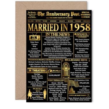 Imagem de Stuff4 Cartão dourado de aniversário de 67 anos para mulheres e homens - Jornal dourado casado em 1958 - Cartão de aniversário de casamento feliz de 67 anos para esposa companheira parceiro marido