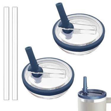 Imagem de Tianhengyi Tampa de copo de substituição de 850 g para Stanley Quencher, pacote com 2 tampas de canudo à prova de vazamento compatíveis com acessórios Stanley Cup, azul marinho
