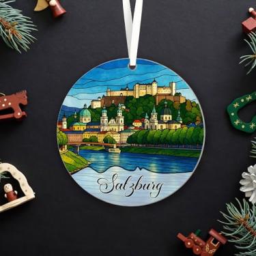 Imagem de ShelbyShops Enfeite de acrílico Salzburg - Enfeite estilo vitral Salzburg Áustria - Presente de férias de Natal - Presente para amantes de viagens - Lembrança de viagem na Áustria - Acrílico - 8,5 cm
