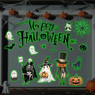 Imagem de 21 peças de ímãs de porta de garagem de Halloween, decorações que brilham no escuro, adesivos magnéticos para porta de garagem, carro, geladeira, cozinha, lava-louças, ímãs para feliz dia das bruxas