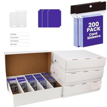 Imagem de EBOAUSI Large-Capacity Trading Card Storage Box for Toploader – Holds 3940 Cards, Includes 200 Soft Sleeves, 32 Dividers & 20 Supporters – for Sports, TCG, MTG Cards (4-PACK)
