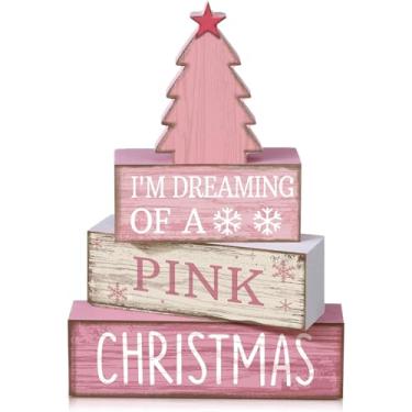 Imagem de Lineshading 4 peças de decoração de mesa de Natal de madeira rosa árvore de Natal bandeja em camadas decoração de mesa de inverno placa decorativa rústica presente casa de fazenda decoração de mesa de