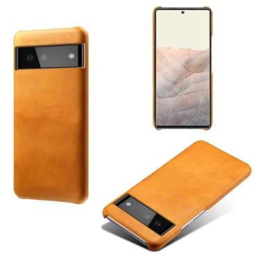 Imagem de Capa para Google Pixel 6,Proteção contra quedas,Casca de volta de cor sólida simples,Design de couro de imitação de plástico-Orange
