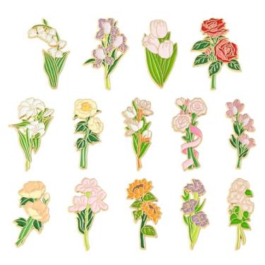 Imagem de UR URLIFEHALL 14 peças 14 estilos flor esmalte conjunto de emblemas coloridos primavera floral broche lapela alfinetes para mochilas, roupas, jaquetas, xale, chapéu, decoração
