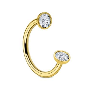 Imagem de Ftovosyo Anel de nariz em ferradura de aço cirúrgico, anel de nariz de sapato de cavalo para mulheres 18 g, pedra dupla, ferradura, piercing de narina, joia de 8 mm de diâmetro interno, Metal Cristal