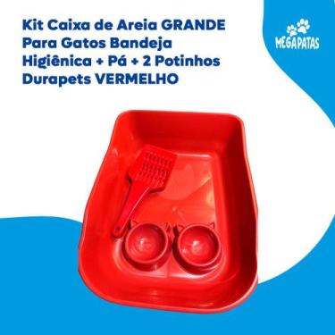 Imagem de Kit Caixa de Areia GRANDE Para Gatos Bandeja Higiênica Pá 2 Potinhos D