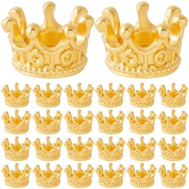 Imagem de Incinkod 30 berloques de coroa, mini coroas de liga 3D para artesanato, contas de coroa vintage, suprimentos de pingentes de coroas DIY para fabricação de joias, artesanato (ouro)
