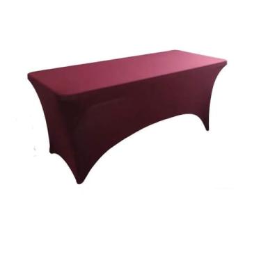 Imagem de Toalha de mesa de elastano opcional de 4 pés, 5 pés, 6 pés e 8 pés, alta elasticidade, capa de mesa de casamento, hotel, aniversário, toalha de mesa dobrável para coquetel, vermelho, 5 pés (152 x 75