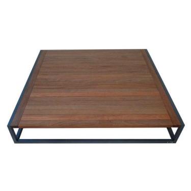 Imagem de Mesa de Centro Sala Recepção Open Alumínio Tampo de Madeira - NossaKas